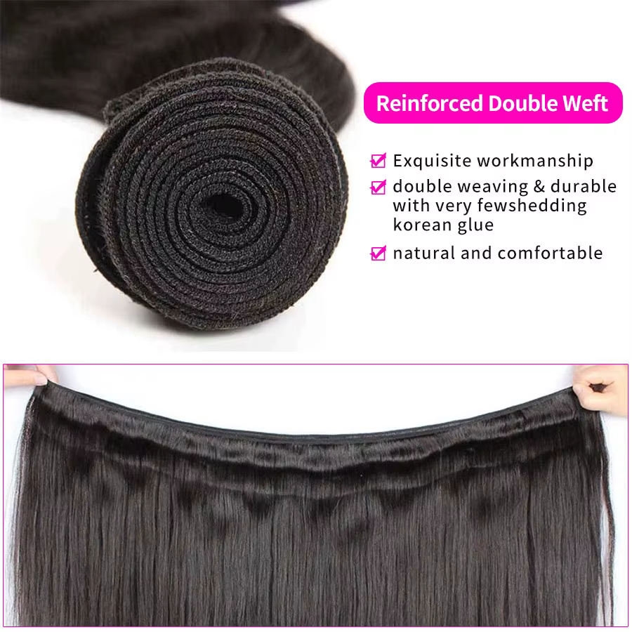 Extensions de cheveux humains vierges brésiliens lisses 12A non traités, double trame, 14-30 pouces