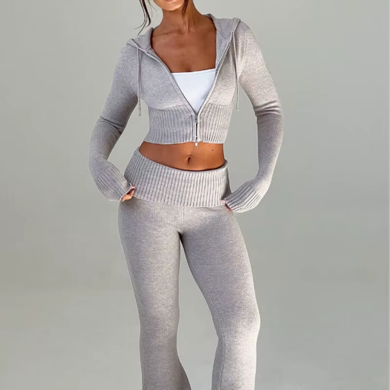Nouvelle collection printemps - Vêtements pour femmes - Haut court à capuche slim - Pantalon décontr