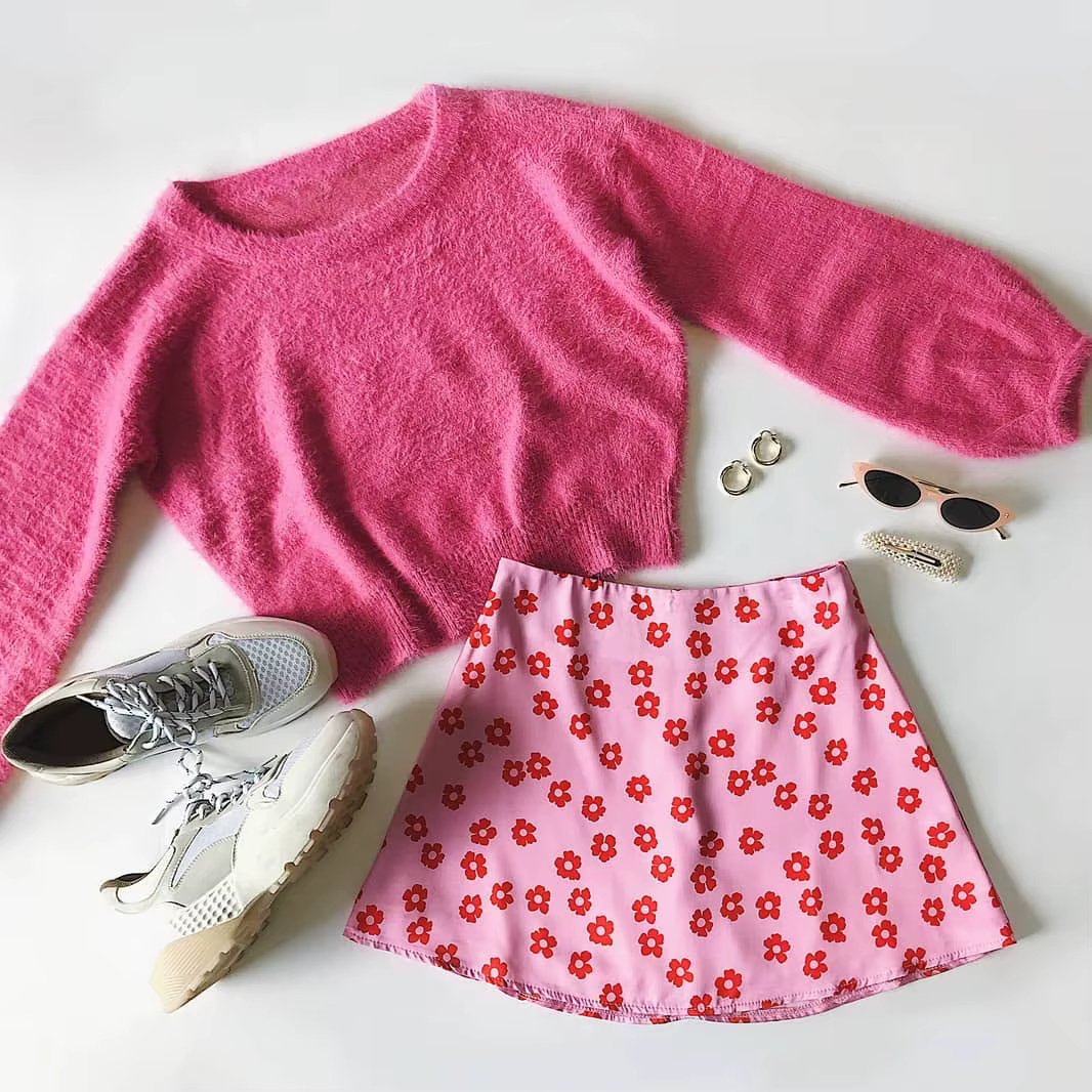 Mini jupe taille haute à imprimé floral pour femmes, vêtements d'été roses, jupe en satin rouge, mod