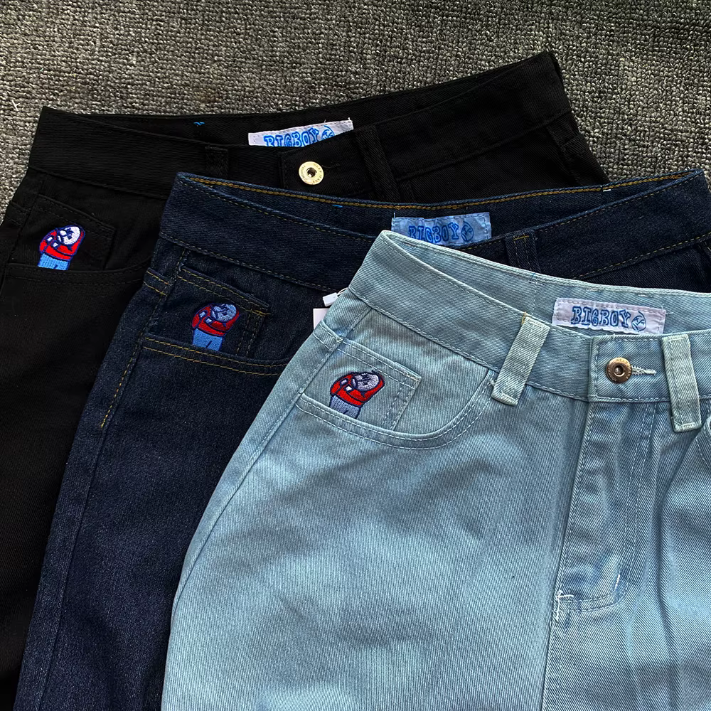 Y2K broderie Baggy garçon jean femmes Streetwear gothique dessin animé bleu jean droit rétro Punk Ro