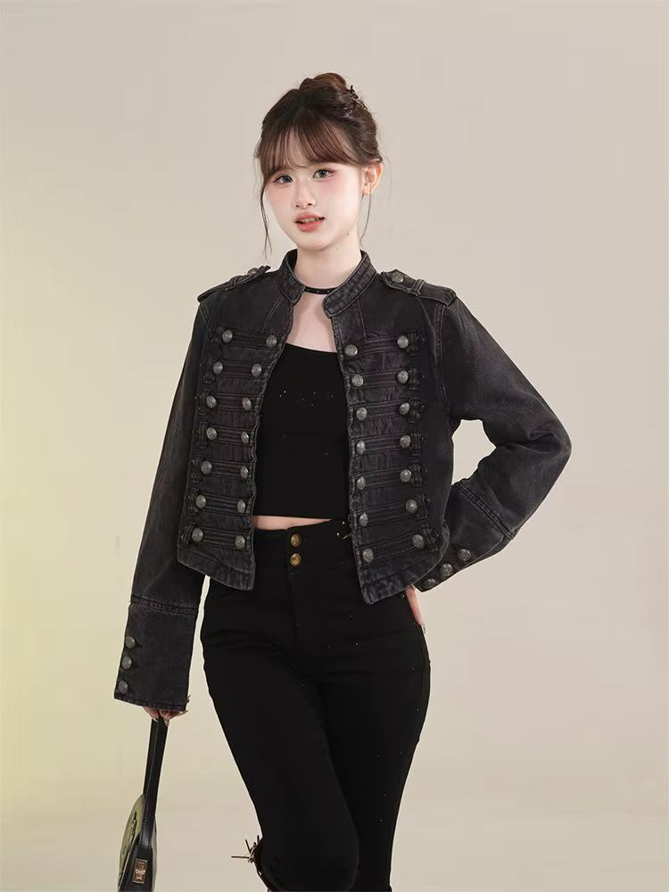Veste courte en Denim rétro américain pour femmes, manteau de moto décontracté à manches longues et 