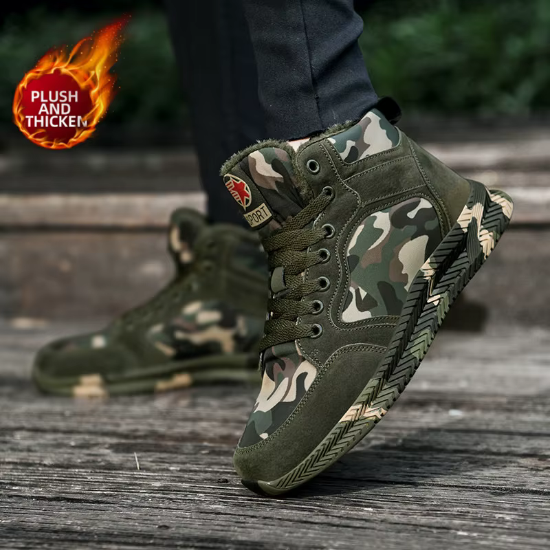 Baskets montantes en toile camouflage pour hommes, chaussures de marche décontractées à lacets, anti