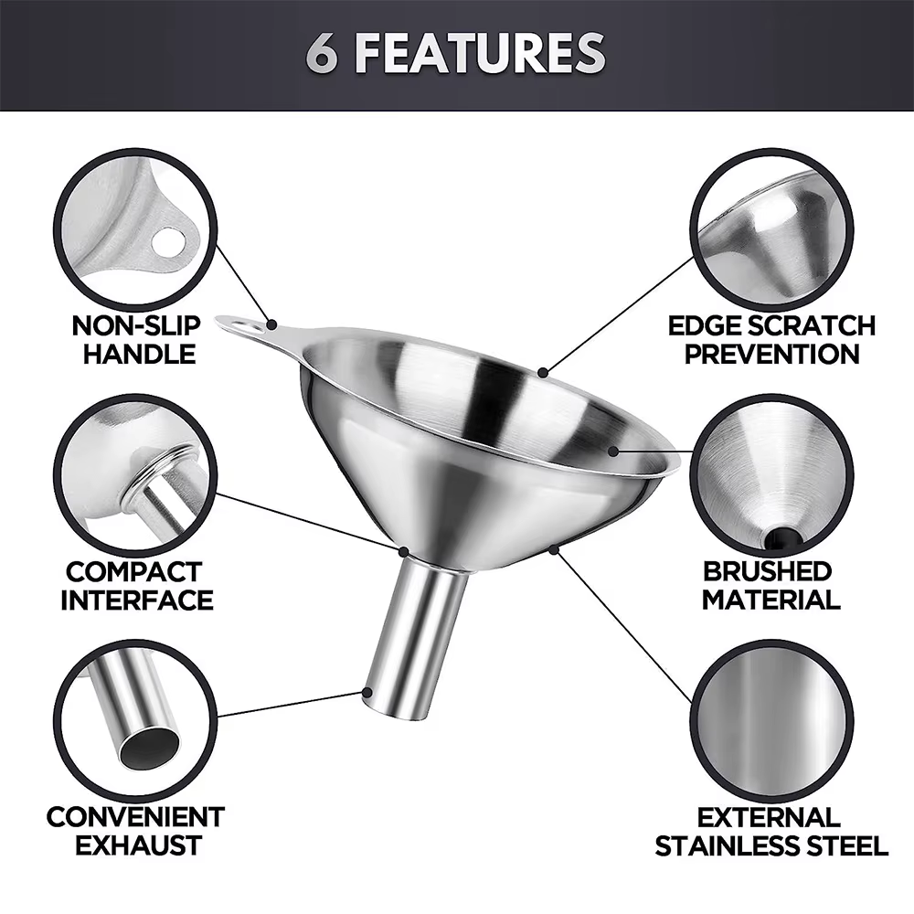 Ensemble d'entonnoirs de cuisine en acier inoxydable, 3/5 pièces, entonnoirs métalliques de qualité 