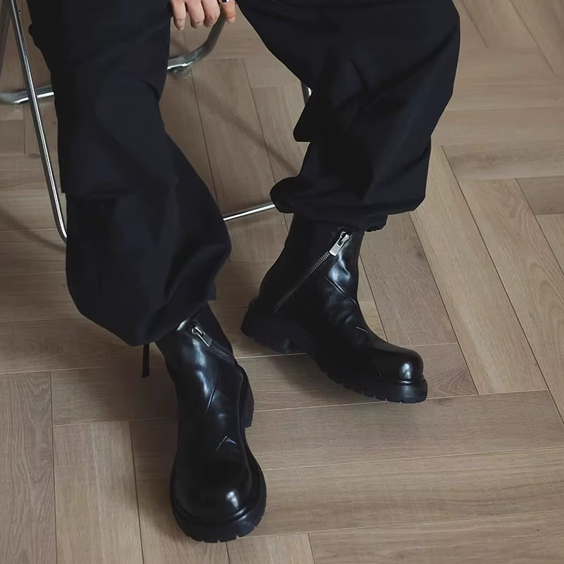 Bottes Chelsea en polaire pour hommes, bottes courtes à grande tête, tendance, Style britannique, re