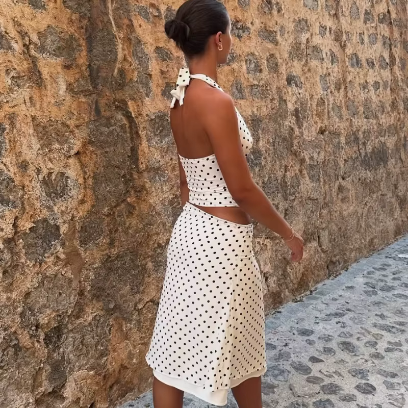 TARUXY femme à pois jupe costume été nouvelle fête à lacets Sexy cou monté haut taille basse jupe ép