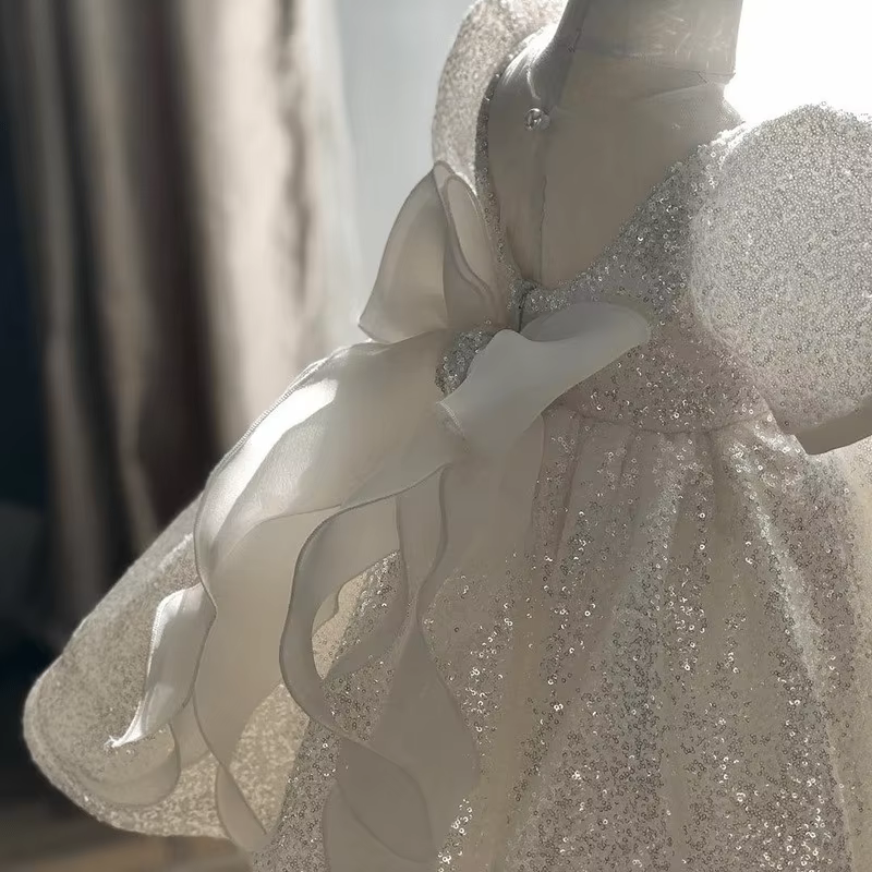 Robe de bal d'anniversaire pour bébé fille de 1 à 14 ans, tenue Tutu princesse à paillettes, avec nœ