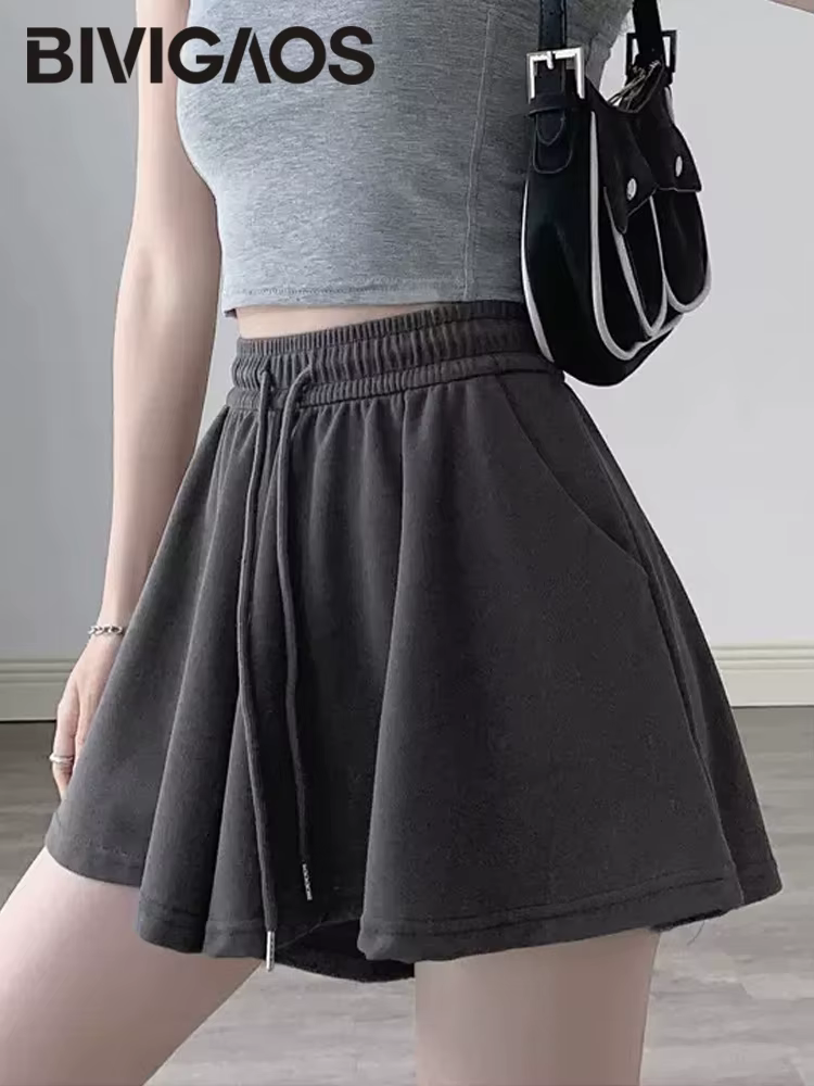 BIVIIncome-Jupe-culotte d'été pour femme, short taille haute, mode décontractée, sport adt, plissé,