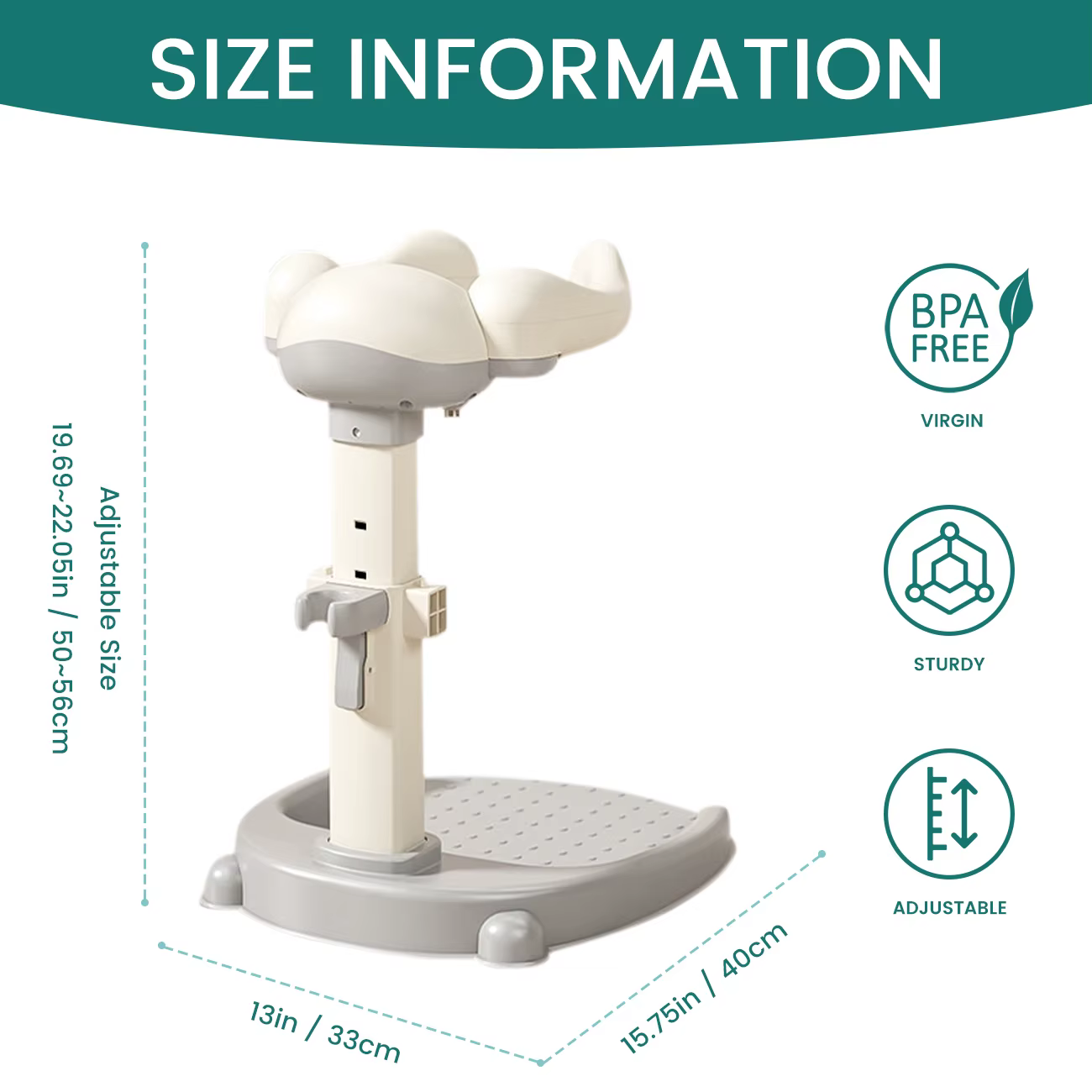 Support de bain pour bébé avec design ergonomique, aide au bain réglable en hauteur pour tout-petits