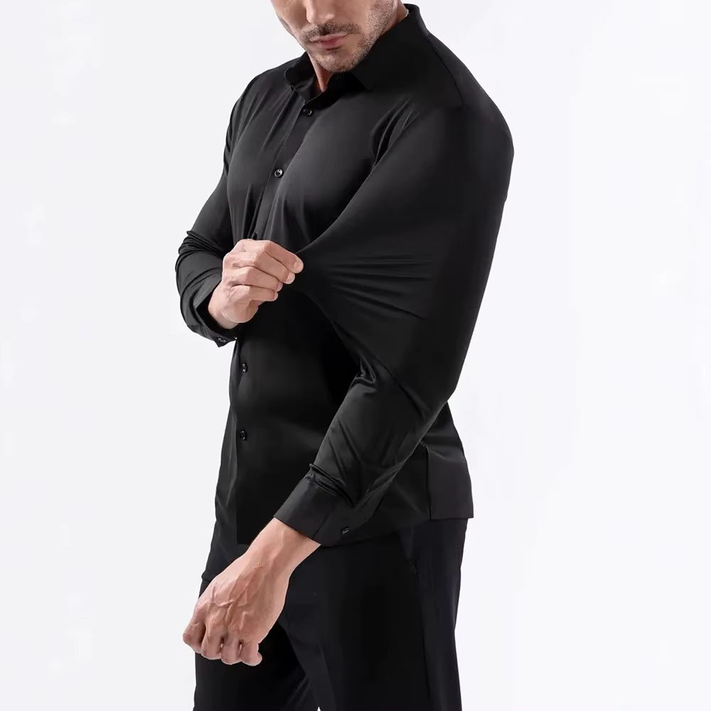 Chemise unie à manches longues pour hommes, nouveau Design, automne, haute élasticité, décontractée,