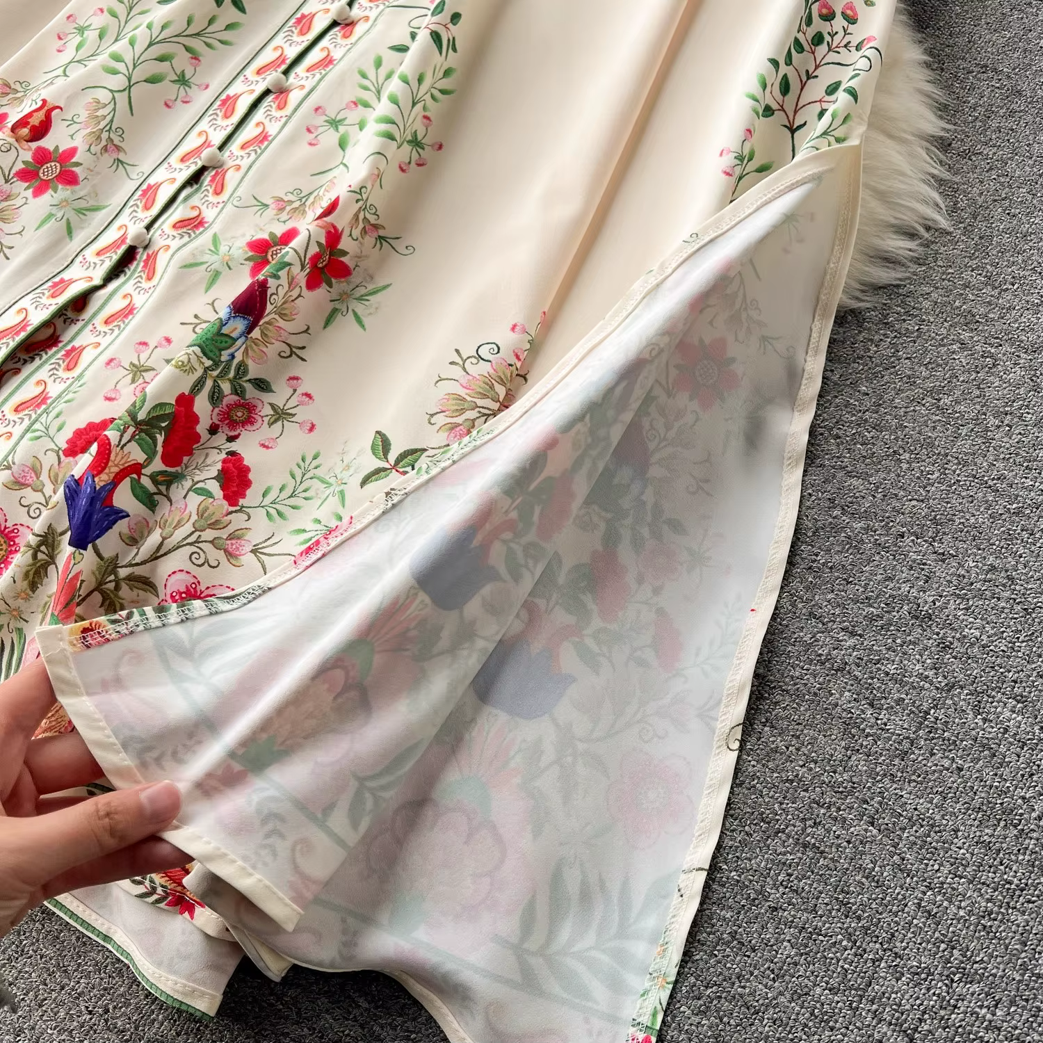 Robe Longue à Col Montant pour Femme, Manches Lanternes, Imprimé Floral, Simple Boutonnage, Ceinture