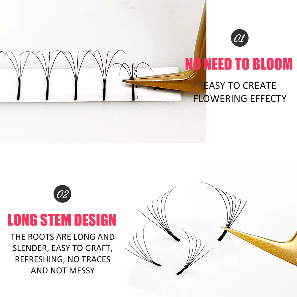 Abonnie 3D/4D/5D/6D Éventails de volume préfabriqués, cils volumineux à tige longue, extensions de c