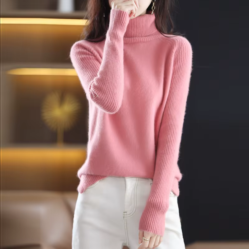 Pull tricoté à col haut et cachemire de vison pour femme, haut doux, mode coréenne, nouvelle collect
