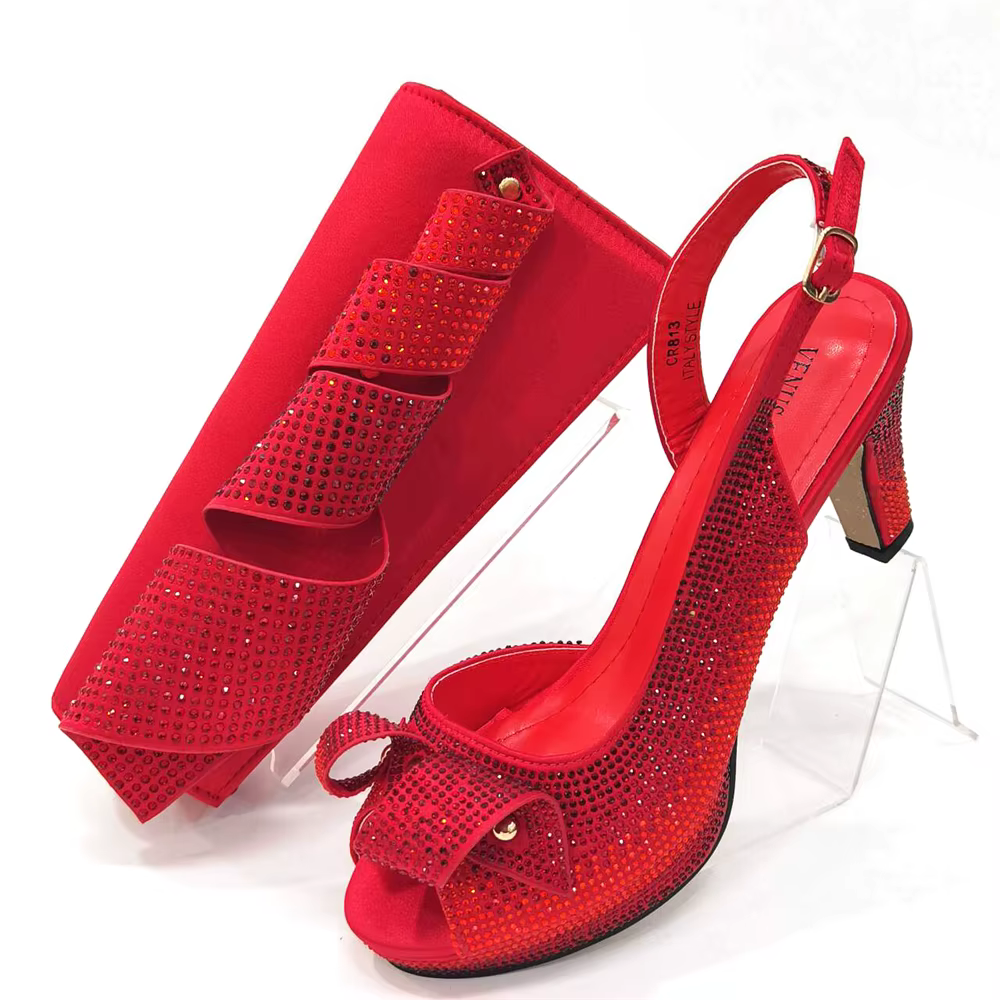Pantoufles en cristal de conception italienne rouge, chaussures populaires nigérianes et africaines,