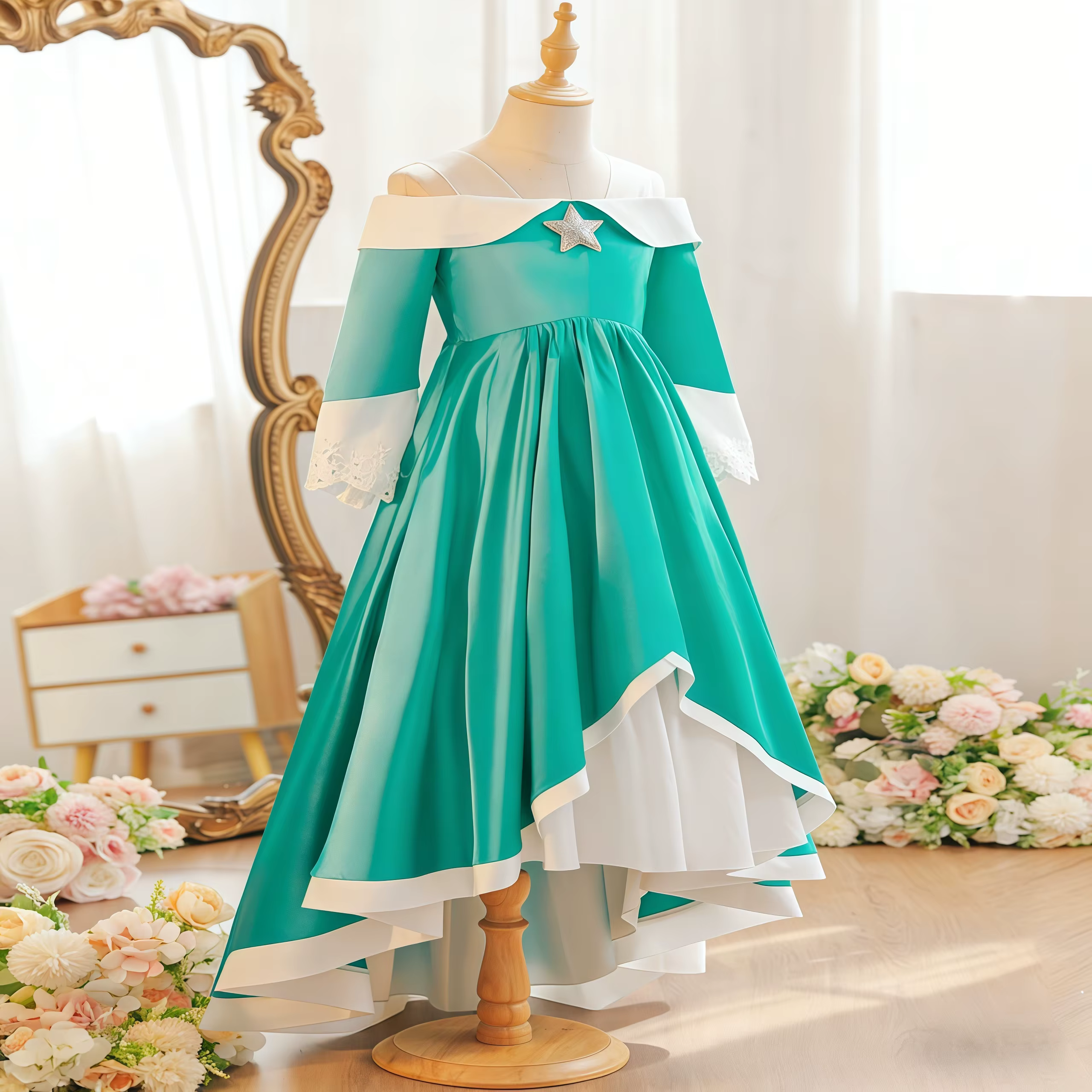Robe de princesse pêche d'été pour filles, Costume de jeu de rôle Rosalina de dessin animé pour enfa