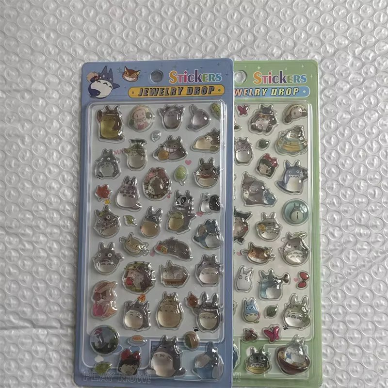 Autocollants 3D en relief Anime, autocollants mignons de dessins animés Totoro en cristal gaufré, au