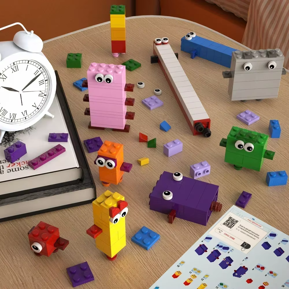 Briques de construction de chiffres MOC, un à dix mathématiques, transforme numérique, blocs éducati