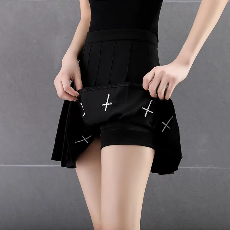 Mini jupes noires taille haute Punk plissée, Vintage, gothique, Streetwear, imprimé croisé, jupes pl