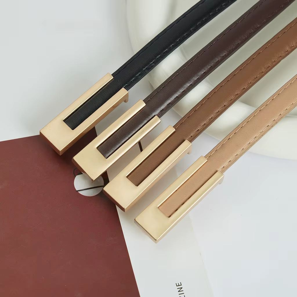 Femmes coréennes à la mode en cuir PU mince sangle de taille accessoires en métal ceinture de base f