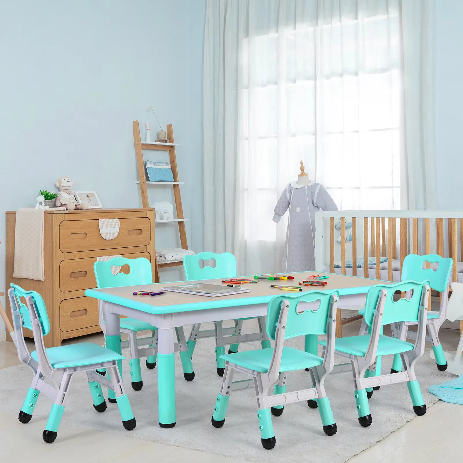 Table rectangulaire pour enfants avec 6 chaises, réglable, multi-activités, bureau d'art et d'artisa