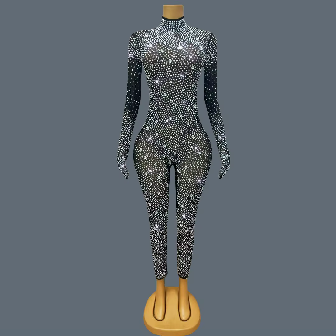 Combinaison de luxe scintillante avec strass, tenue de Festival, tenue de spectacle sur scène, tenue