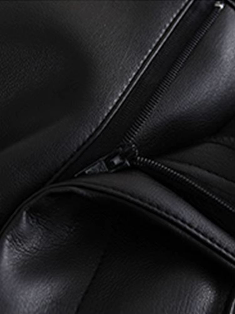 Lautaro – pantalon Long en cuir Pu souple pour femme, noir, avec fermeture éclair, taille haute, déc