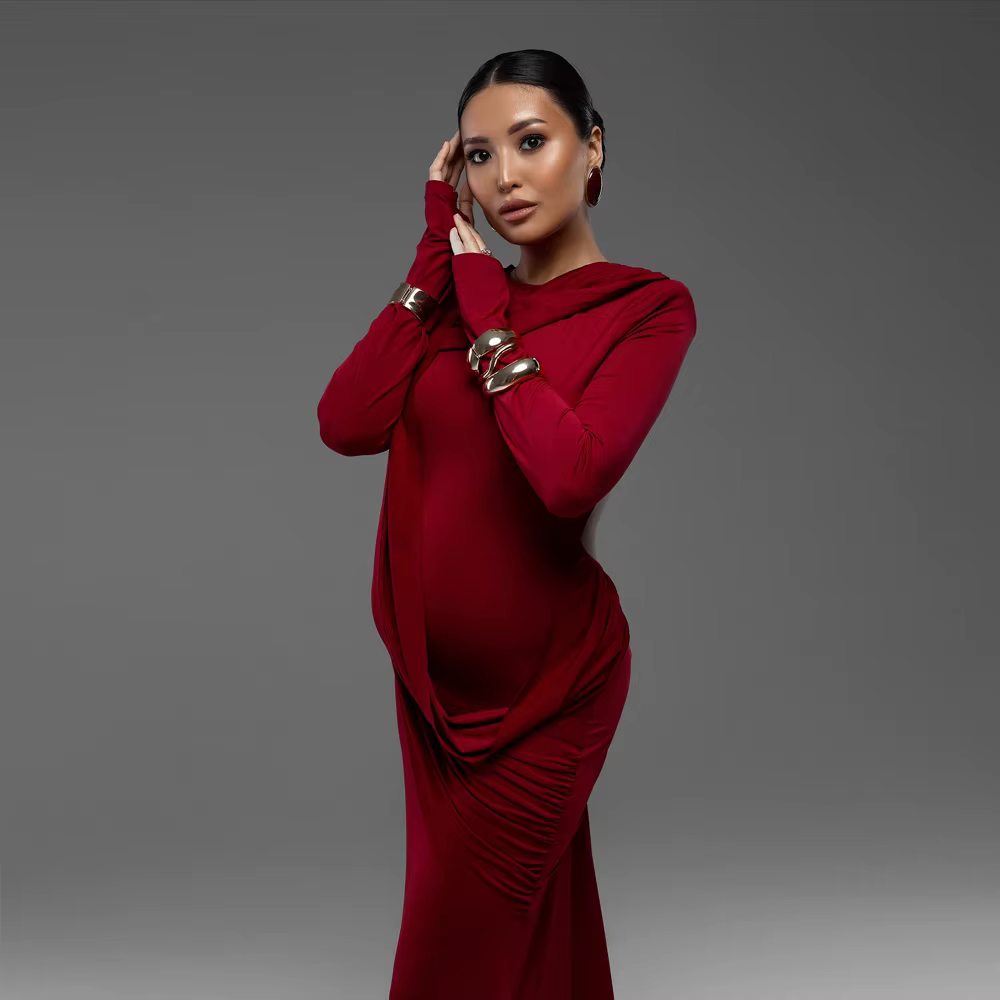Robes de maternité pour séance photo, robe dos nu de couleur unie, vêtements de baby shower pour fem