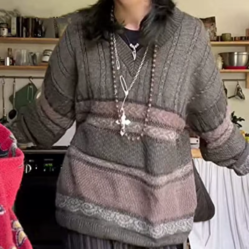 Dourbesty-Pull rayé à manches longues et col rond pour femmes, Pull de style preppy, Tricots grunge