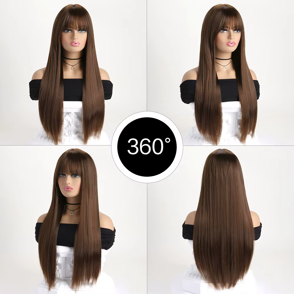 Perruque synthétique longue et lisse de 26 pouces pour femmes, perruque à la mode pour le quotidien,