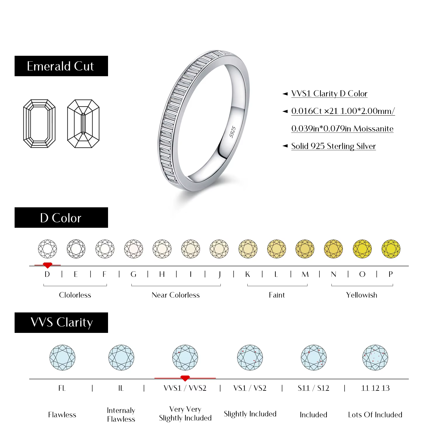 MODIAN – bagues empilables rectangulaires en Moissanite, couleur D éblouissante, en argent Sterling
