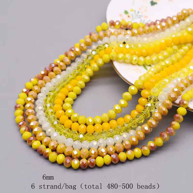 Perles de Verre à Facettes, 6 Brins de 6mm, 480 Pièces, Rondelle d'Espacement pour Bijoux de Bricola