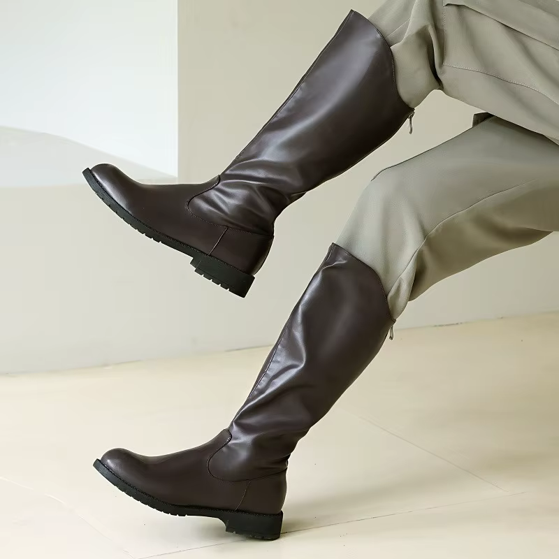 Bottes pour hommes à fermeture éclair, bottes longues unisexes à talons carrés, bottes hautes jusqu'