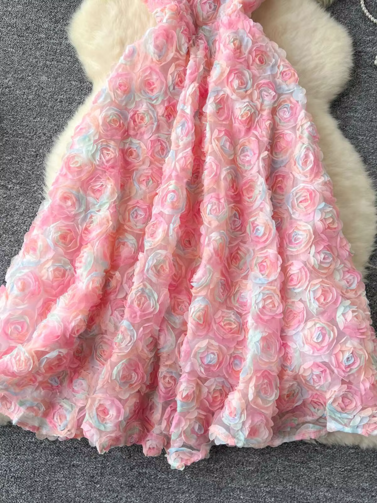 JAMERARY-Robe rose fleurie 3D pour femme, mini robe de Rhde luxe, style palais, vacances de célébrit