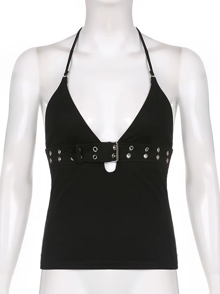 Y2k – haut court à bandes noir, dos nu, à lacets, mignon, fête, plage, été, sweat-shirt pour femmes,