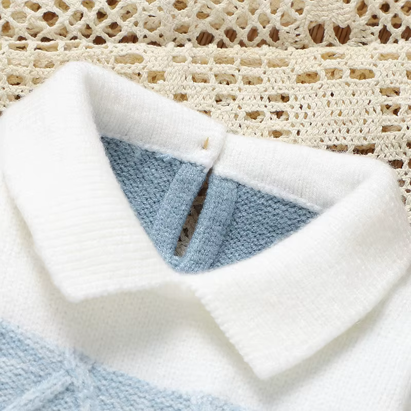 Barboteuse Bergame en Tricot Doux pour Bébé Garçon de 0 à 18 Mois, Combinaison à Manches sulfet Col 