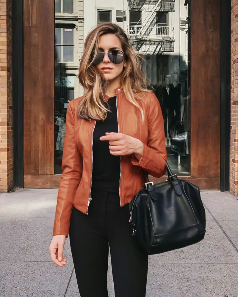 Veste bombardier Vintage en cuir PU pour femme, coupe-vent à fermeture éclair, mode décontractée, au