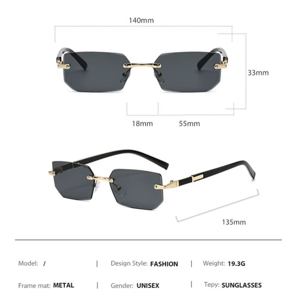 Lunettes de soleil rectangulaires sans monture avec bord coupé, lunettes sans cadre, lunettes de sol