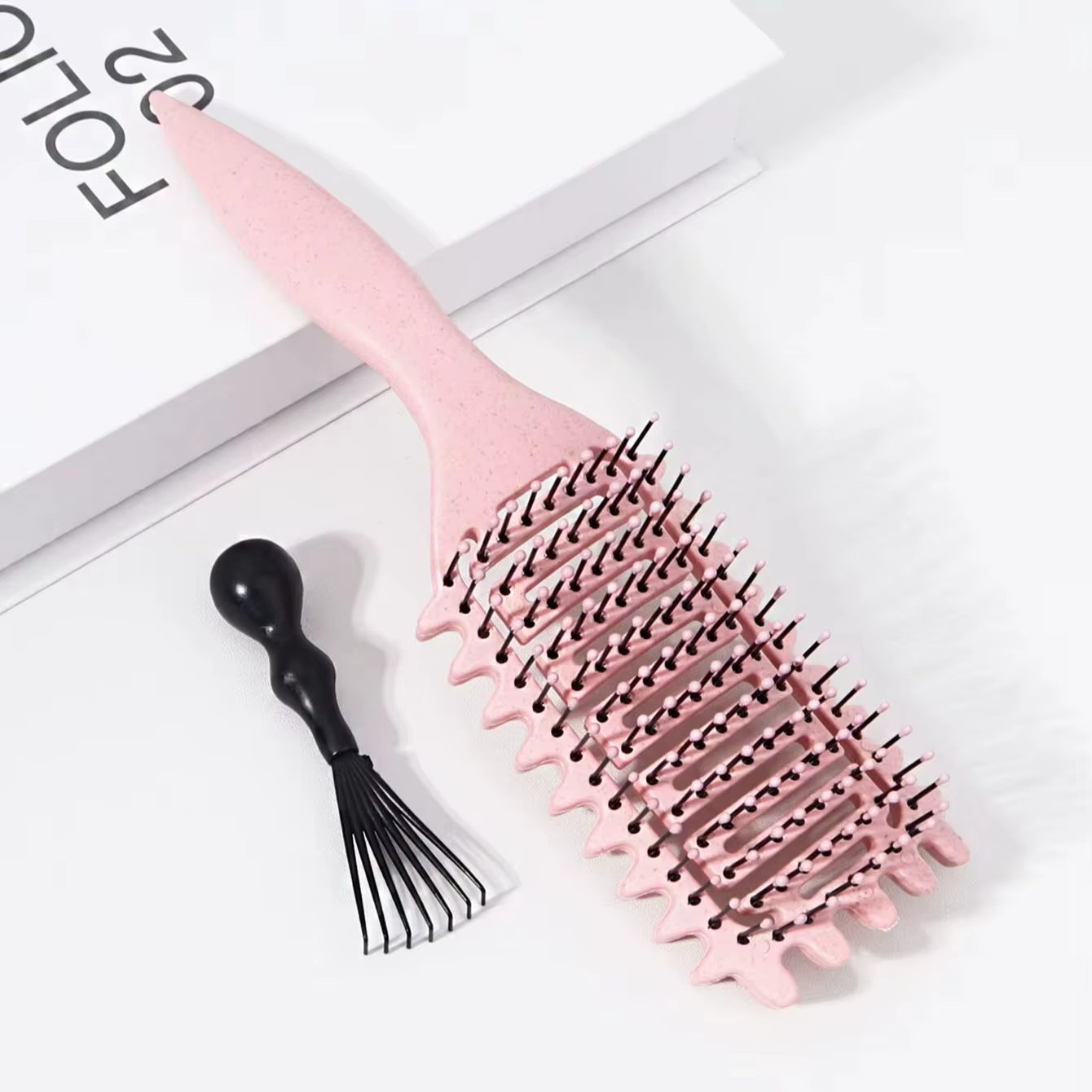 Brosse de coiffure bouclée ajourée avec ensemble de nettoyage de peigne, réduisant les frisottis et