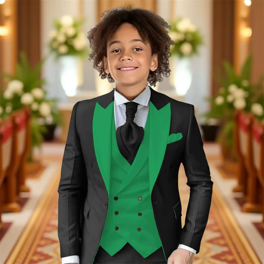 Costumes formels pour garçons, ensemble de fête de mariage, veste à revers avec pantalon, gilet, smo