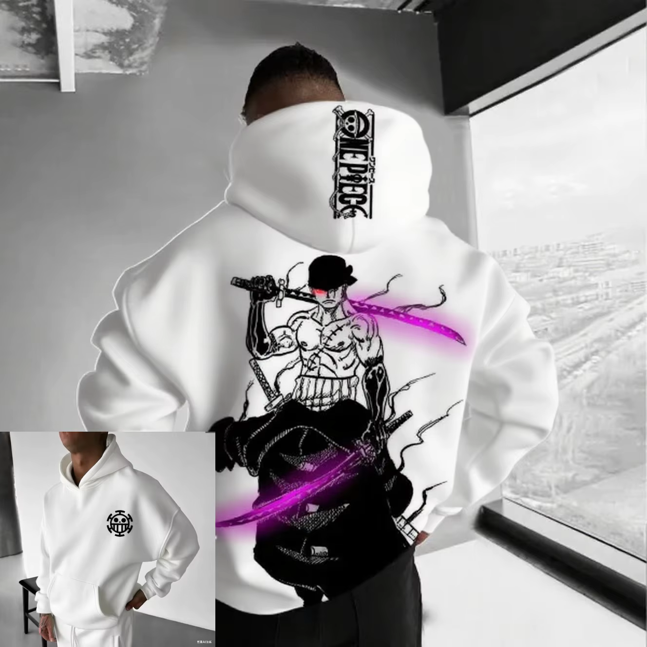 Sweat-shirt à capuche pour homme One Piece Zoro Anime, printemps automne, coton, streetwear, décontr