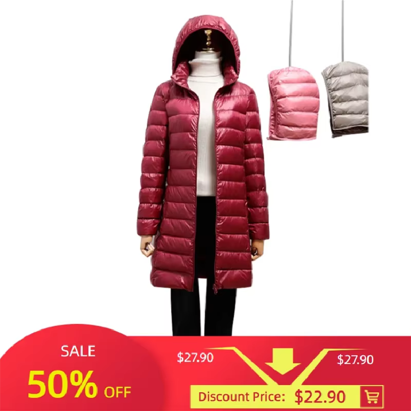 Veste de printemps ultralégère et fine pour femme, longue, pliable, chapeau détachable, jupe cintrée