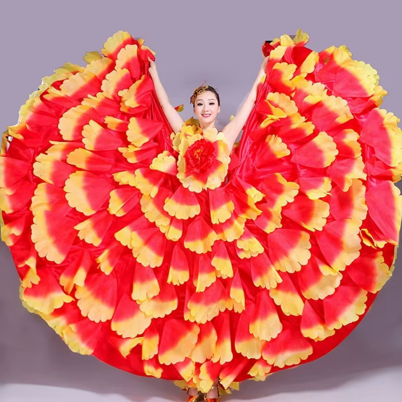 Robe de Flamenco 180/360/720 degrés, jupe gitane de danse moderne, robe à gros pétales pour femmes, 
