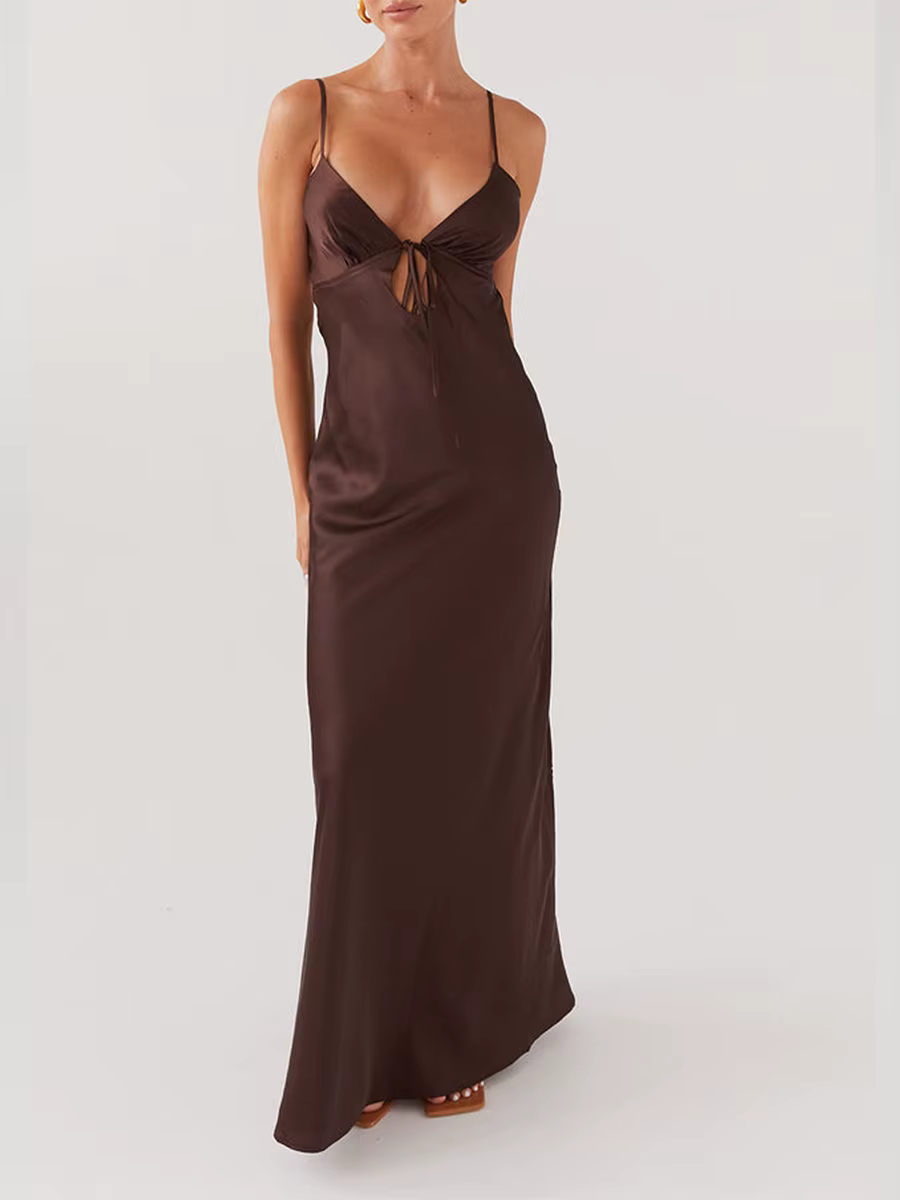 Robe camisole longue à dos nu pour femmes, tenue d'été décontractée, couleur unie, taille S M L