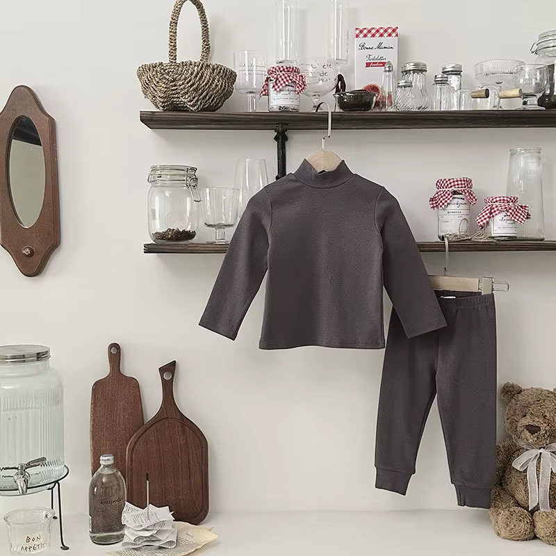 Ensemble de pyjama en coton pour bébé fille et garçon, sweat-shirt à col roulé et pantalon, vêtement