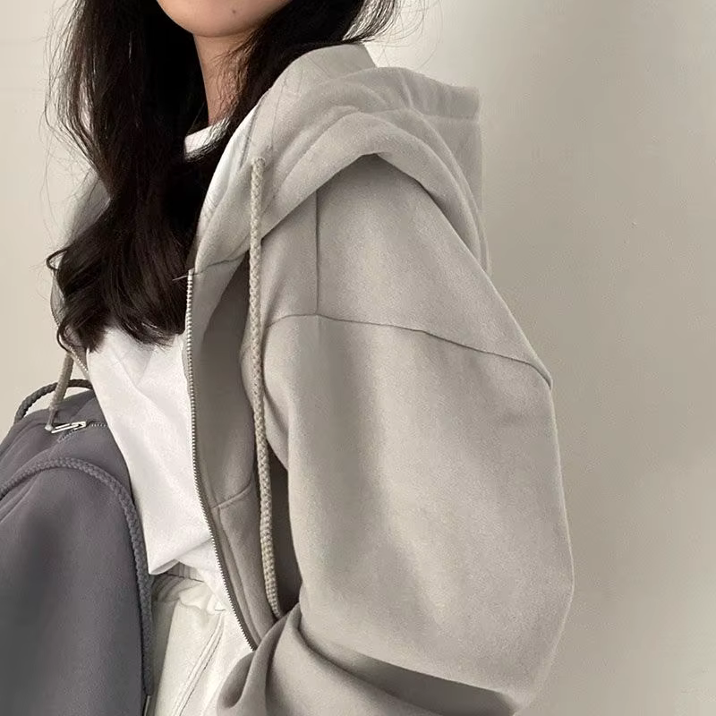 Chemise à capuche coréenne pour femmes, mode doublure polaire, sweat à capuche ample, fermeture écla