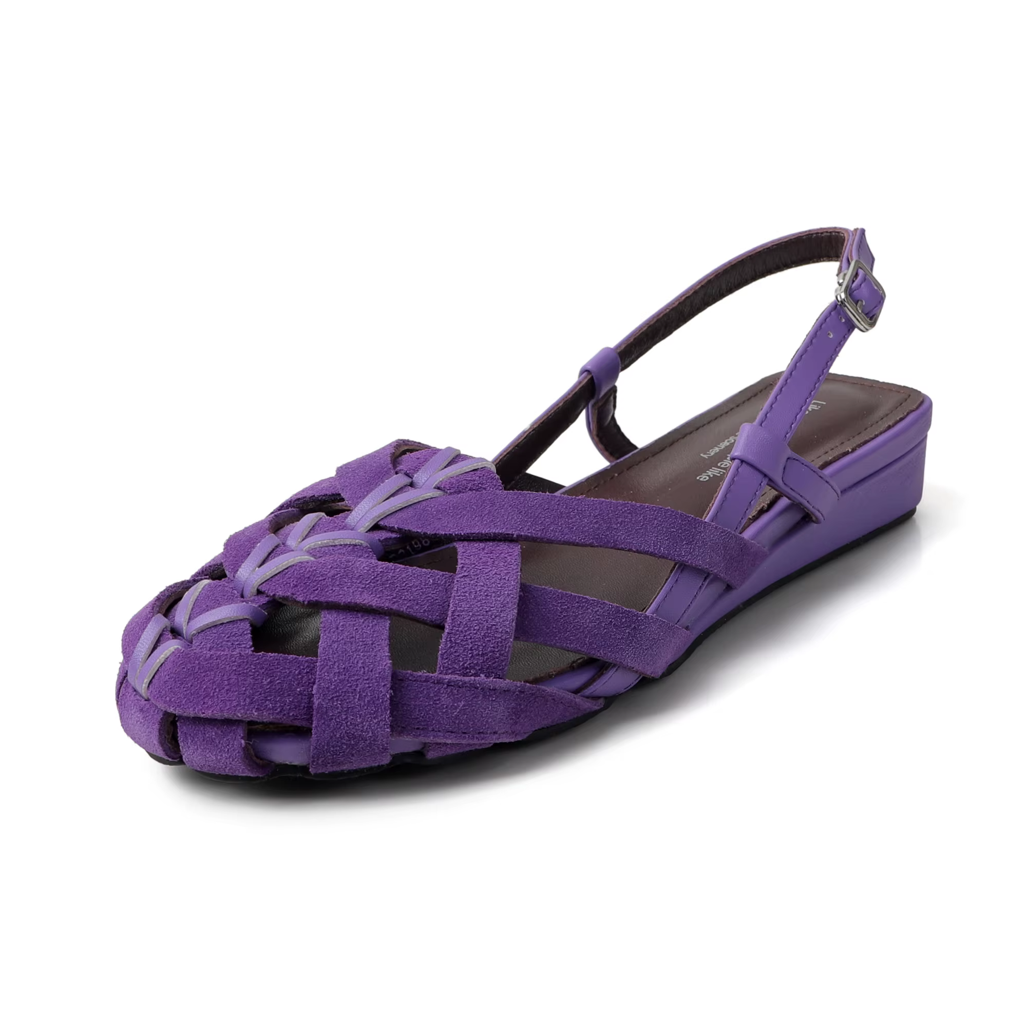 Sandales d'été en cuir véritable et daim de vache pour femmes, bout rond, talons compensés tressés, 