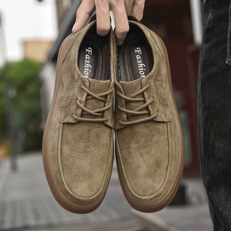 Chaussures décontractées en cuir suédé de haute qualité, baskets à lacets à talon bas, chaussures pl