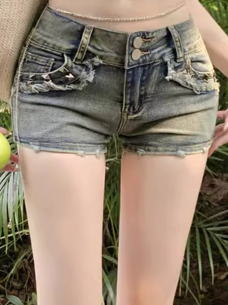 Femmes coréennes rétro Y2k Shorts pantalons dame Vintage haute rue pantalons chauds femme bleu taill