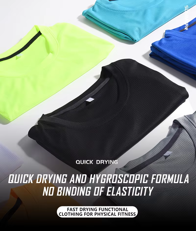 Haute qualité Polyester hommes course t-shirt séchage rapide Fitness chemise entraînement exercice v