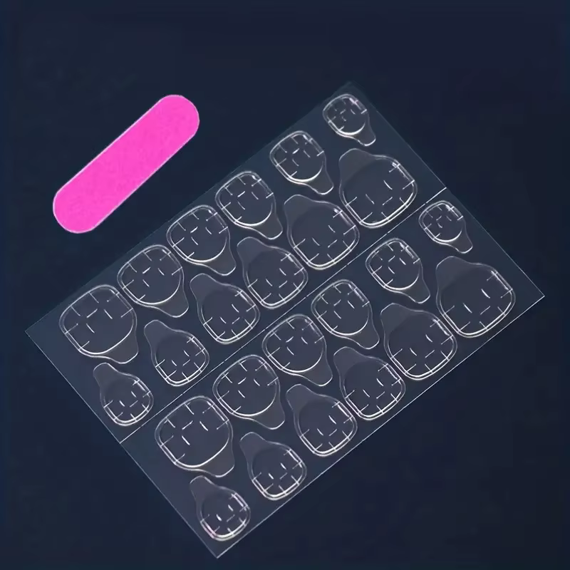 24 pièces carré moyen minimaliste coeur blanc imperméable faux ongles frottant bande et gelée colle