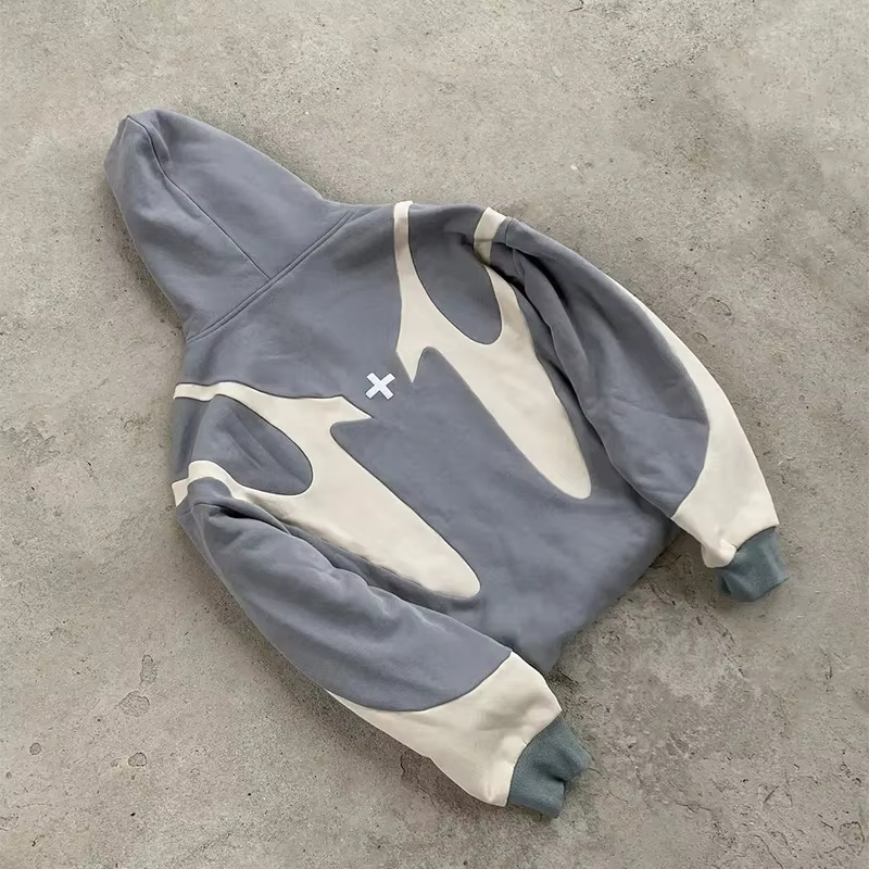 Sweat à capuche zippé imprimé lettre rétro, sweat-shirt décontracté, vêtements de rue, motif de sécu